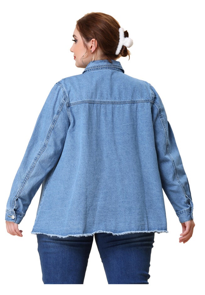 WASHED FRAYED HEM JEAN DENIM SHIRT JACKET, Light Blue / Light Blue, alternate image number null