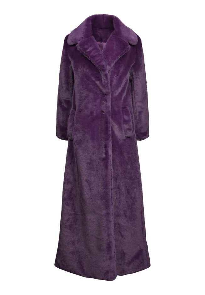 PURPLE FAUX FUR MAXI COAT, Purple / Purple, alternate image number 1