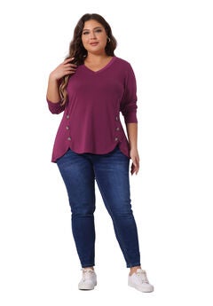 LONG SLEEVE TUNIC TOP V NECK LOOSE T SHIRT