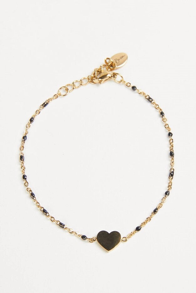 DAINTY HEART BRACELET IN GOLD/BLACK, GoldBlack / Black, hi-res image number null