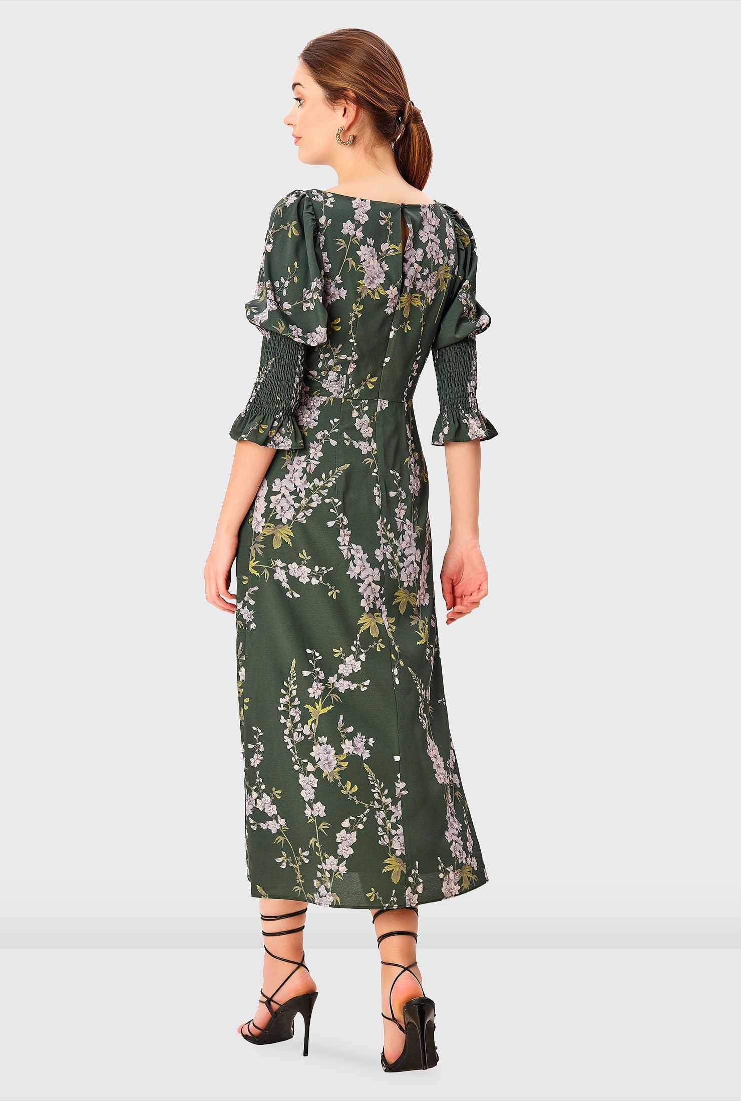 Floral Print Crepe A-Line Dress, Deep Green / Kelly Green, alternate image number 3