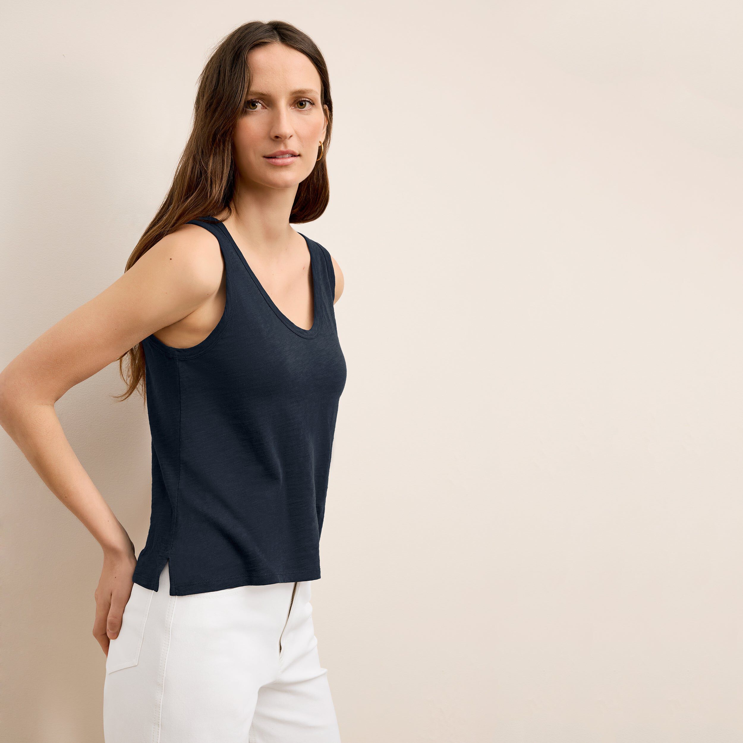 Wyatt Tank - Organic Cotton Slub, Dark Navy / Navy, alternate image number 2