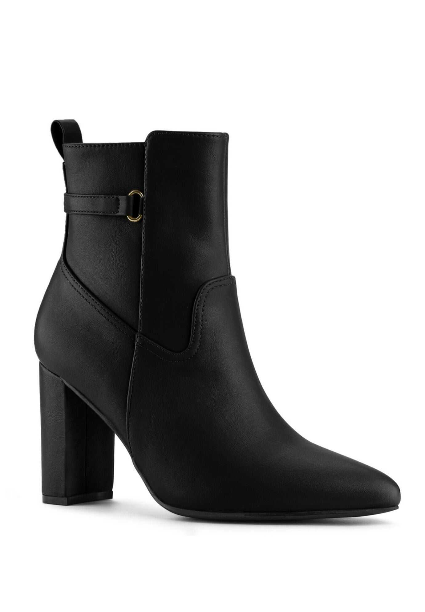 Pointed Toe Chunky High Heels Ankle Boots, Black / Black, hi-res image number 0