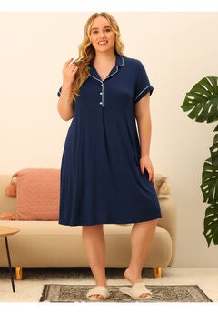 Short Sleeves Pajama Button Down Nightshirt