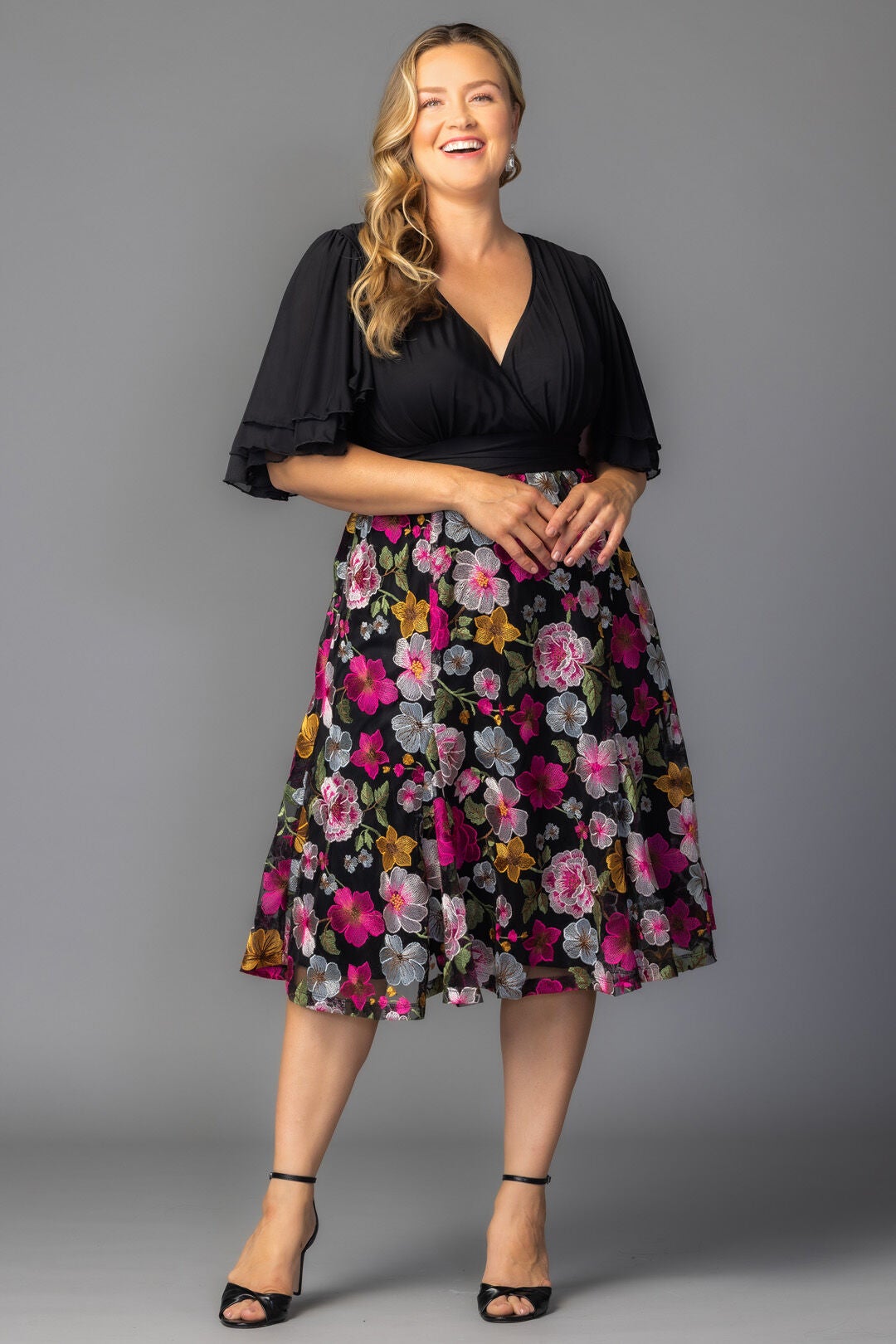Lillian Embroidered Cocktail Dress, Vibrant Floral Frolic / Black, alternate image number 5