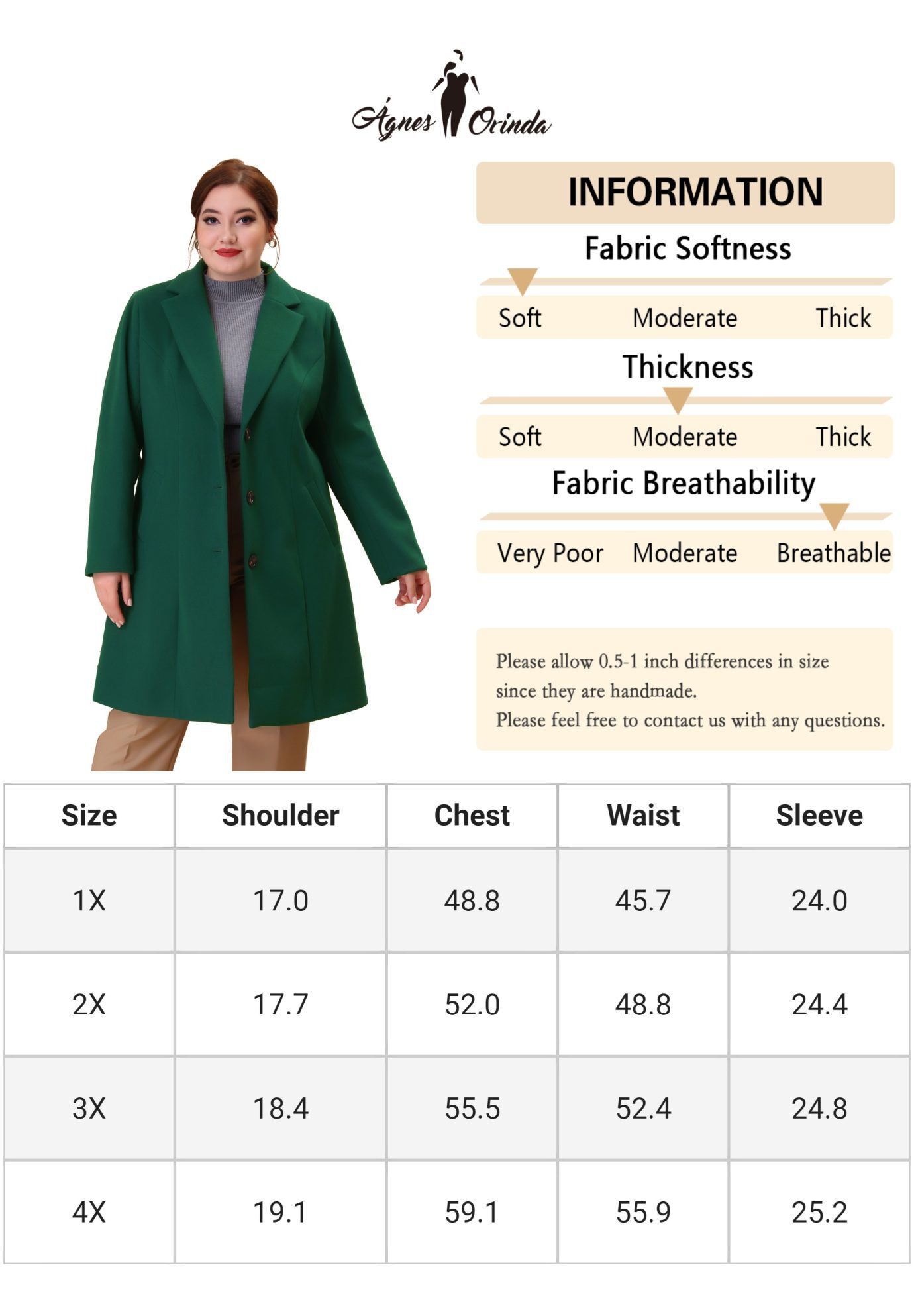 SINGLE BREASTED NOTCHED LAPEL LONG WINTER COAT, Green / Forest Green, alternate image number 4