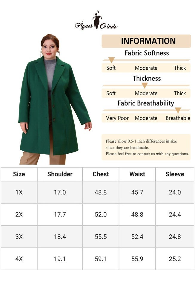 SINGLE BREASTED NOTCHED LAPEL LONG WINTER COAT, Green / Forest Green, alternate image number 4