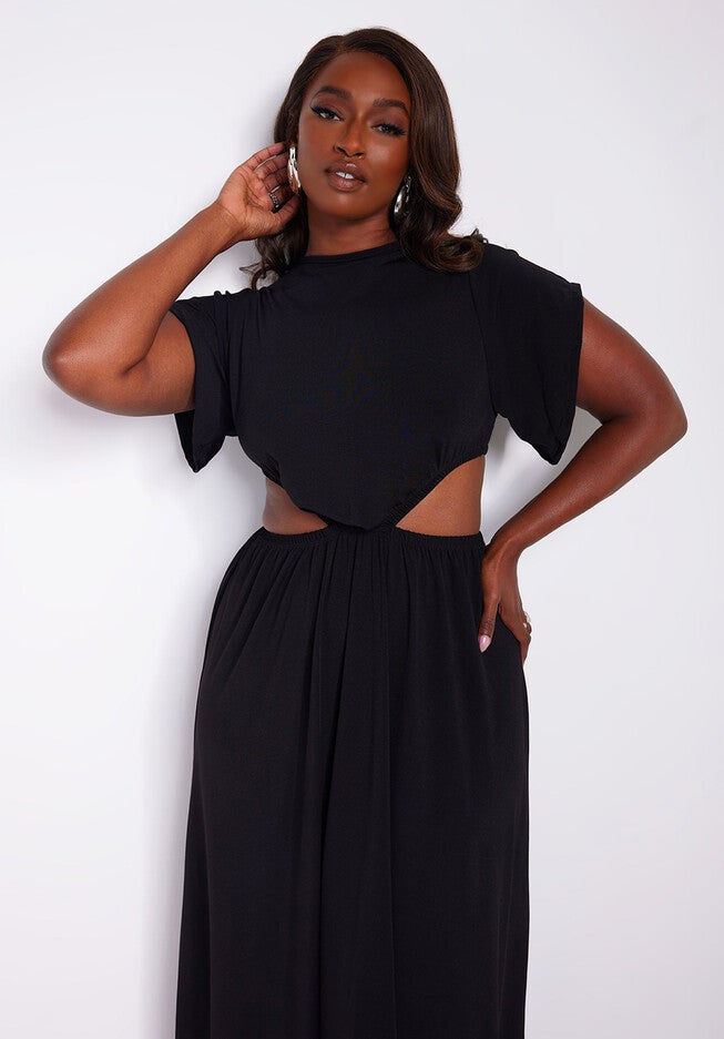 Sydney Cut Out Maxi A Line Dress, Black / Black, alternate image number 2