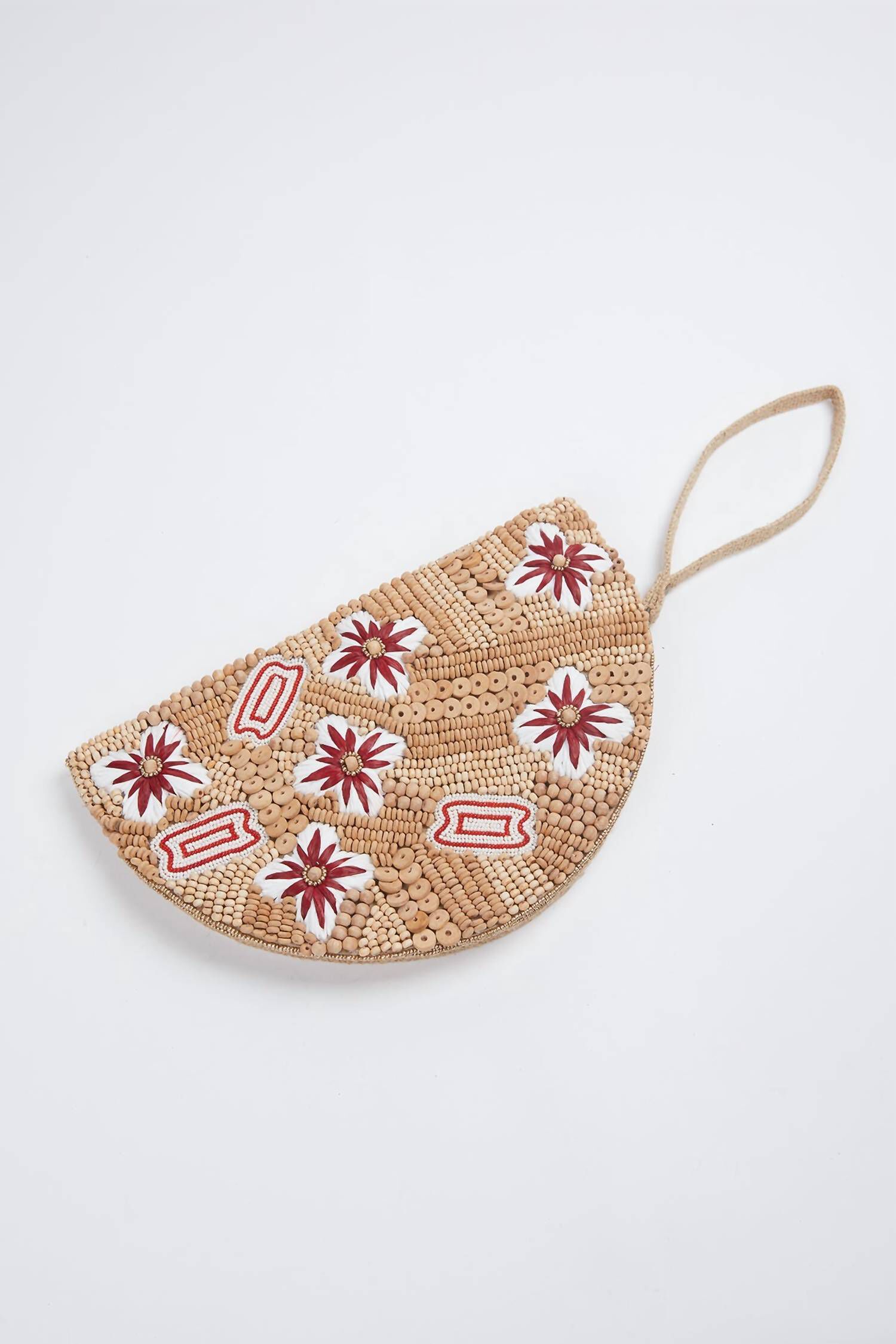 Flora Raffia Beaded Wristlet in Wood, Wood / Beige, hi-res image number 0