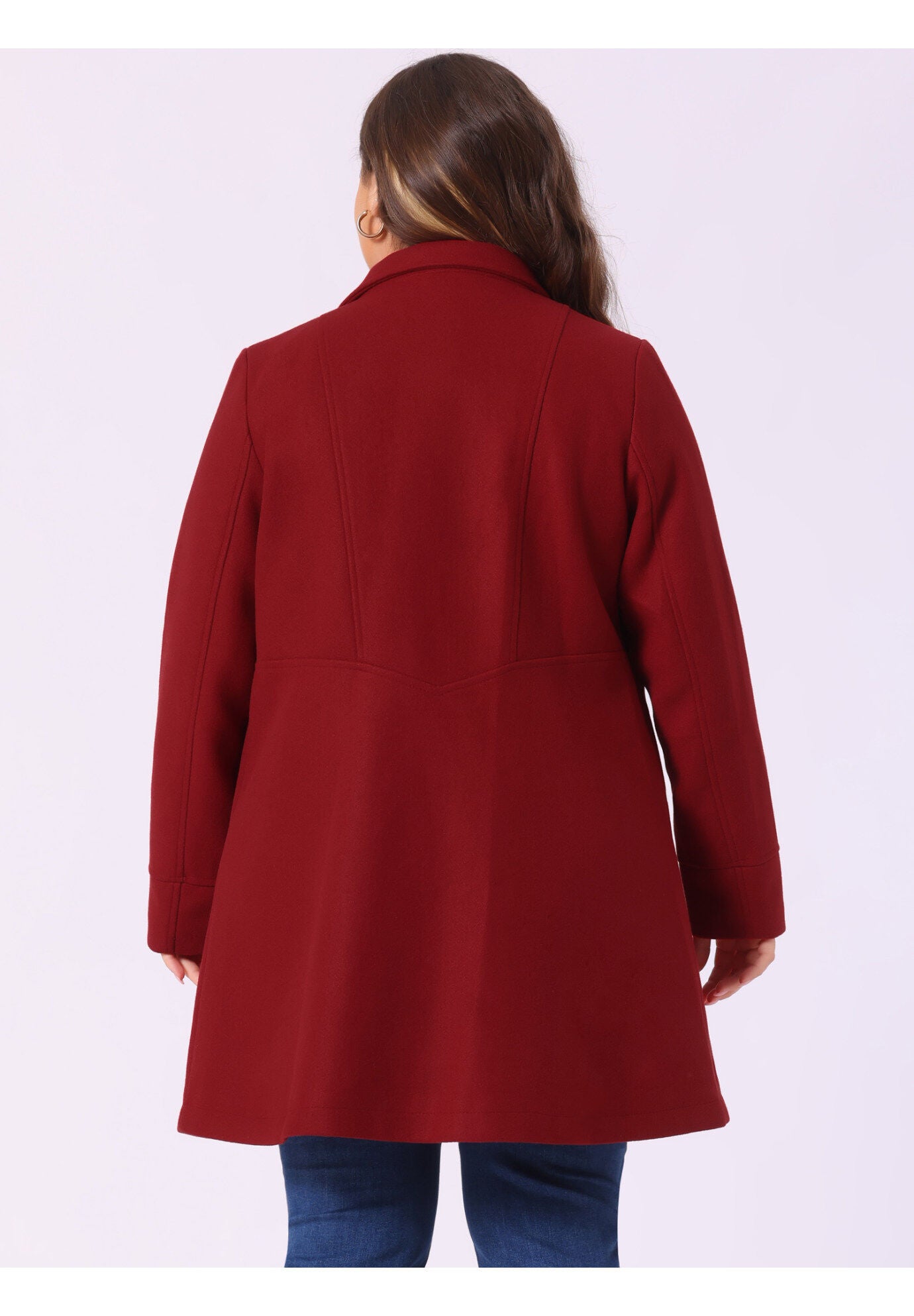 A-Line Peter Pan Collar Double Breasted Peacoat, Dark Red / Red, alternate image number 3