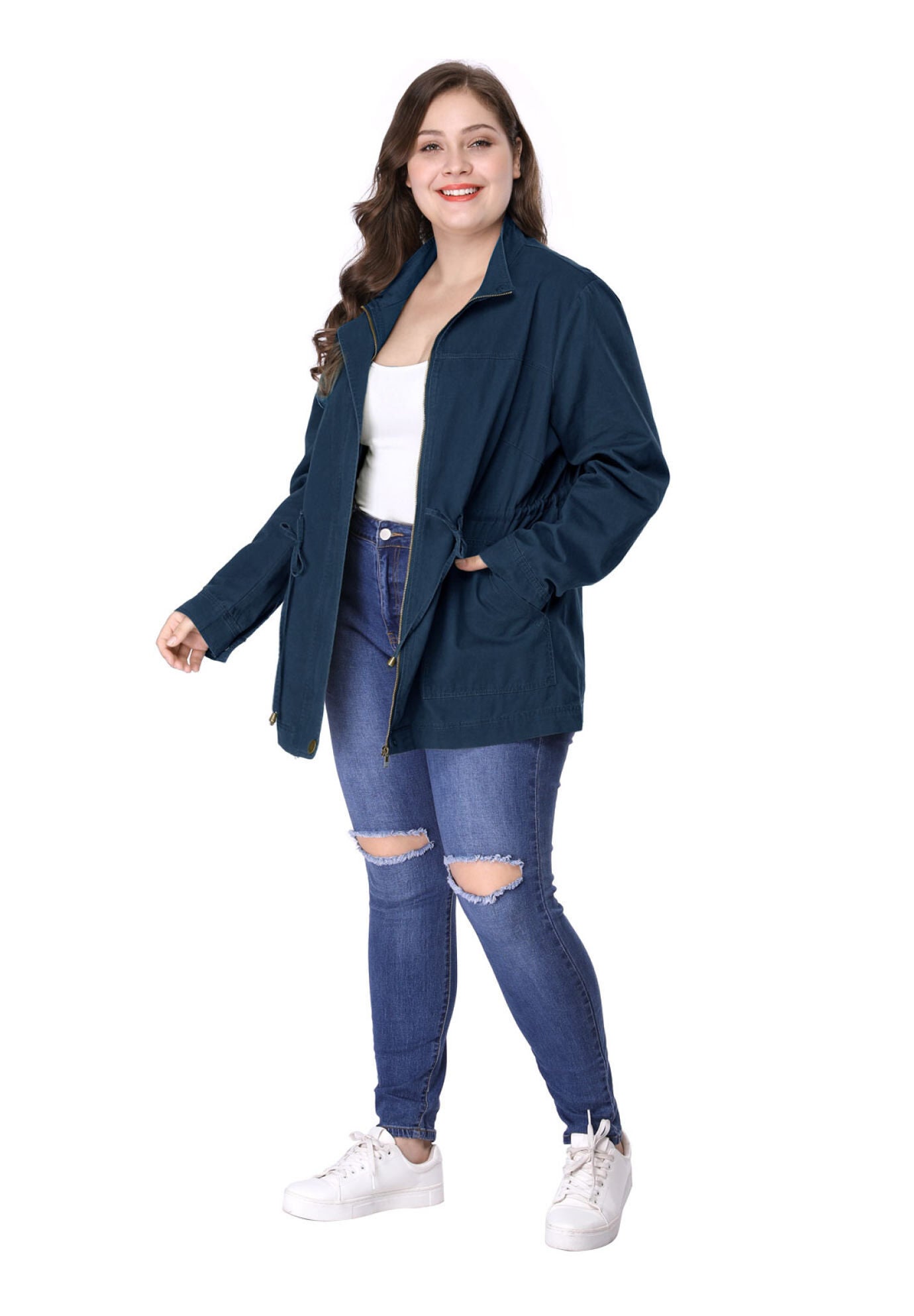 LIGHTWEIGHT ANORAK DRAWSTRING UTILITY JACKET, Dark Blue / Navy, hi-res image number 0