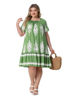 Summer Boho Short Sleeve Flared Midi Sun Dress