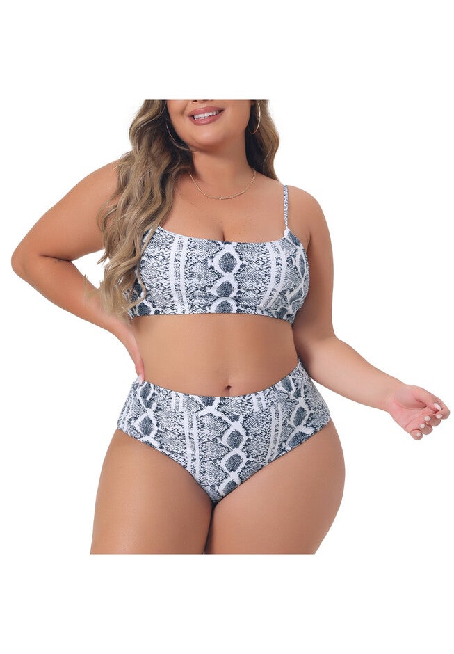 Bikini Set Women Crop Top High Waisted Two Piece Swimwear, Grey / Light Grey, alternate image number null
