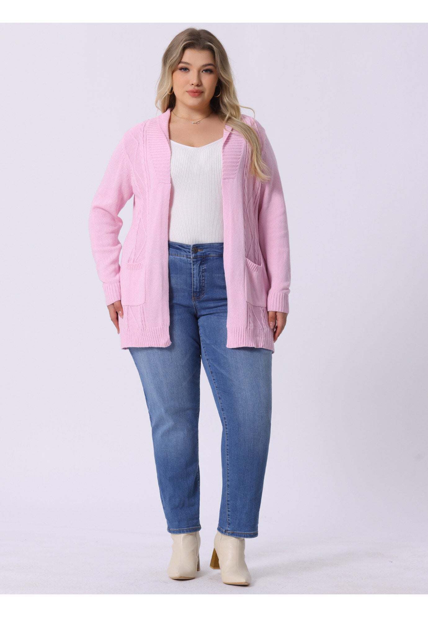 SHAWL COLLAR OPEN FRONT SWEATER CARDIGAN, Pink / Pink, hi-res image number 0