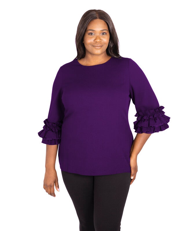 Ruffle Sleeve Top, Purple / Purple, hi-res image number null