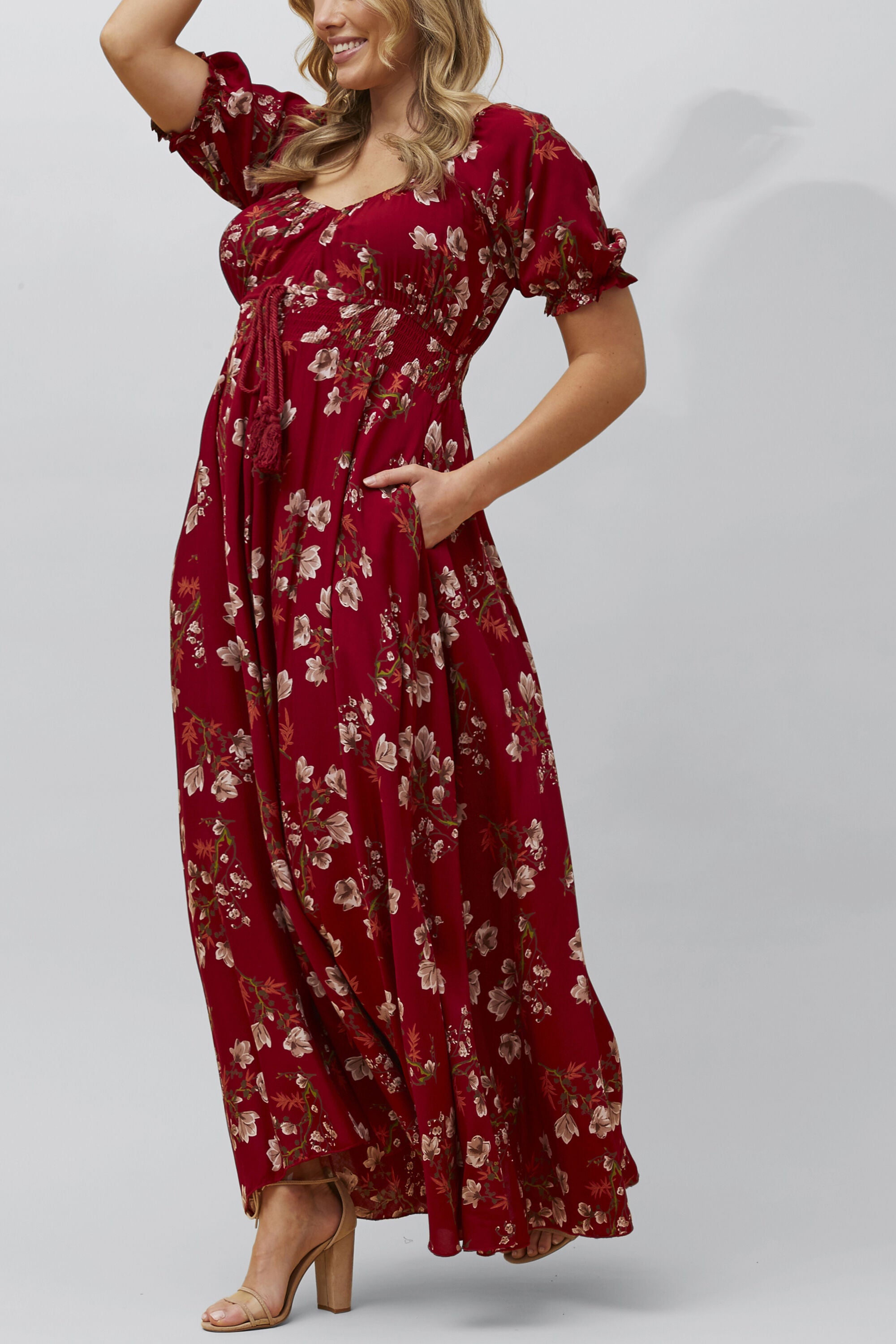 Carla Maxi Dress Floral Puff Short Sleeves, , alternate image number 7
