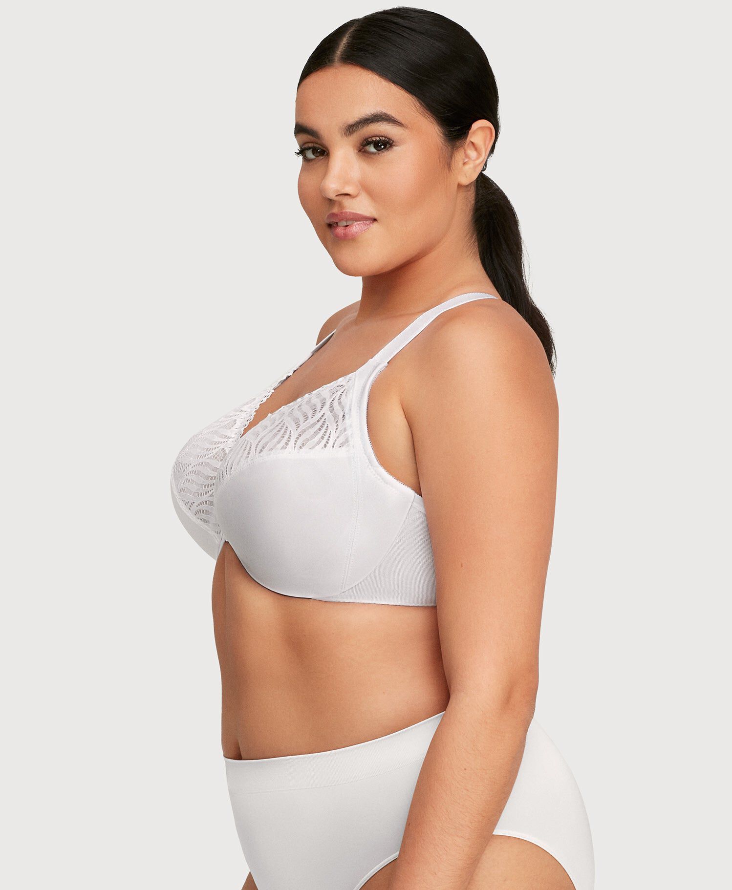 Front-Closure T-Back WonderWire Bra, White / White, alternate image number 3