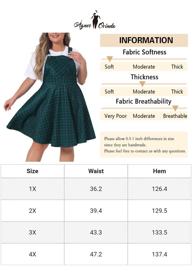 Plaid Printed Overall Pinafore Swing Adjustable Straps Dress, Green / Forest Green, alternate image number 4