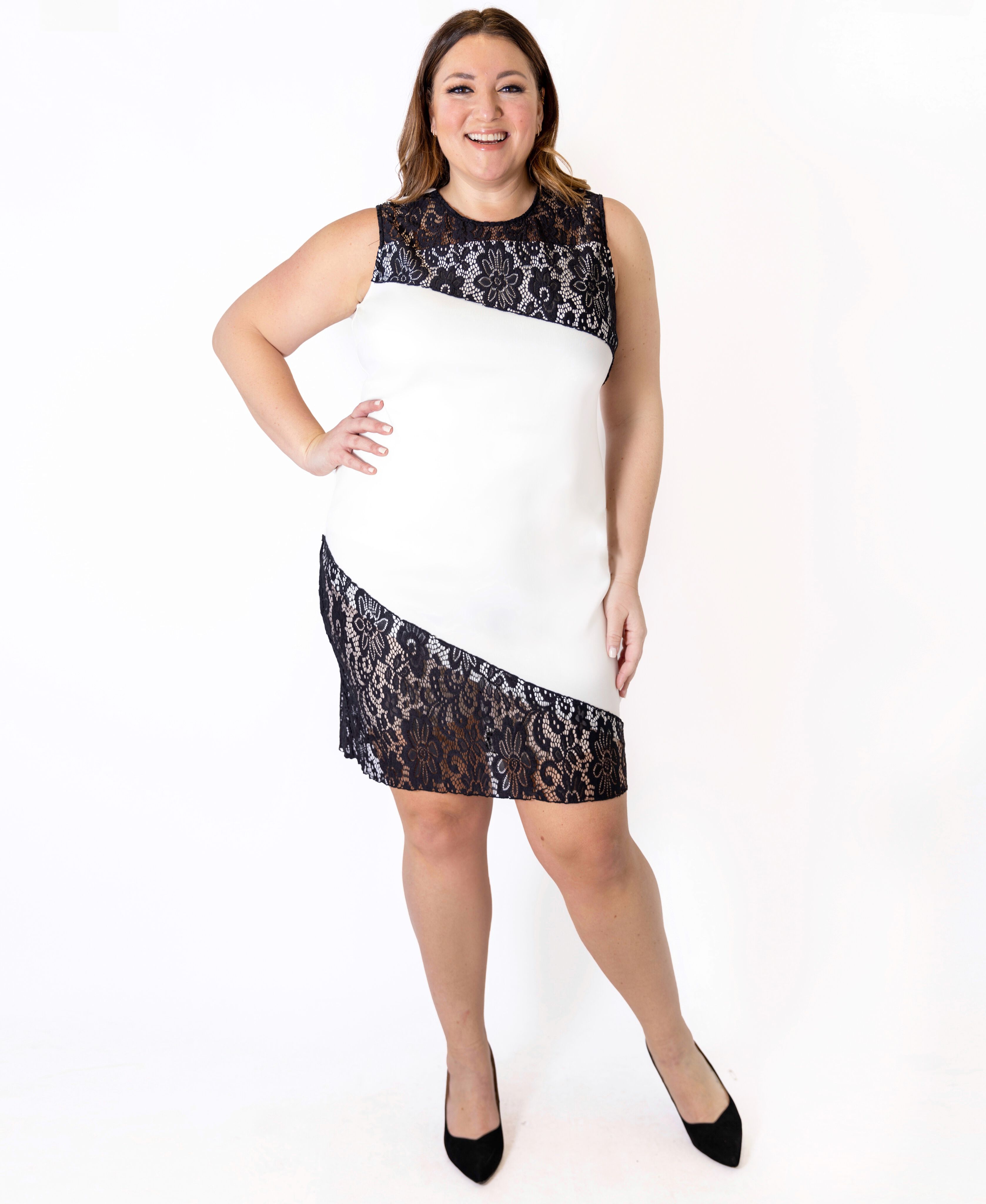 Lace Hem Sheath Dress, White / White, alternate image number 4