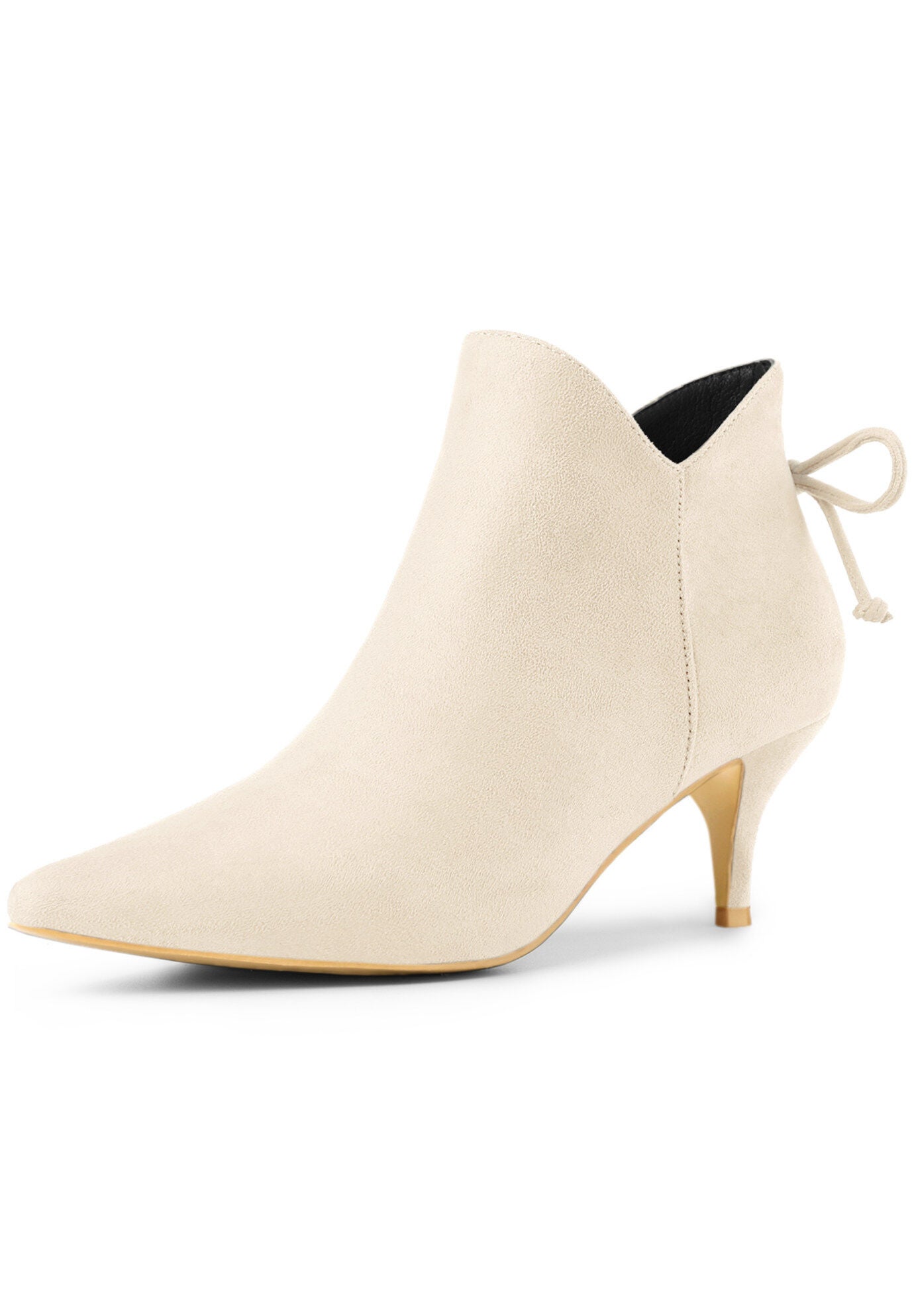 POINTED TOE KITTEN HEEL BOOTIES, Beige / Beige, hi-res image number 0