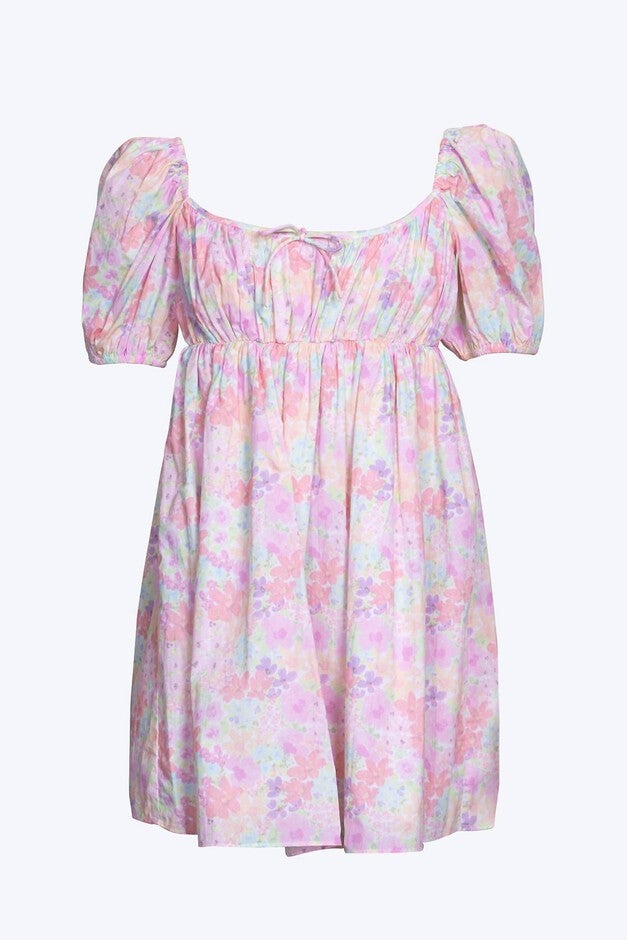 KENNEDY FLORAL-PRINT OPEN-BACK COTTON-POPLIN MINI DRESS IN LIGHT PINK FLORAL, Light Pink Floral / Pink, hi-res image number 0