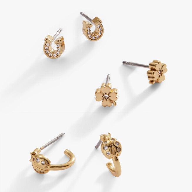 Love and Luck Set of 3 Stud & Hoop Earrings, Gold / Gold, alternate image number 1