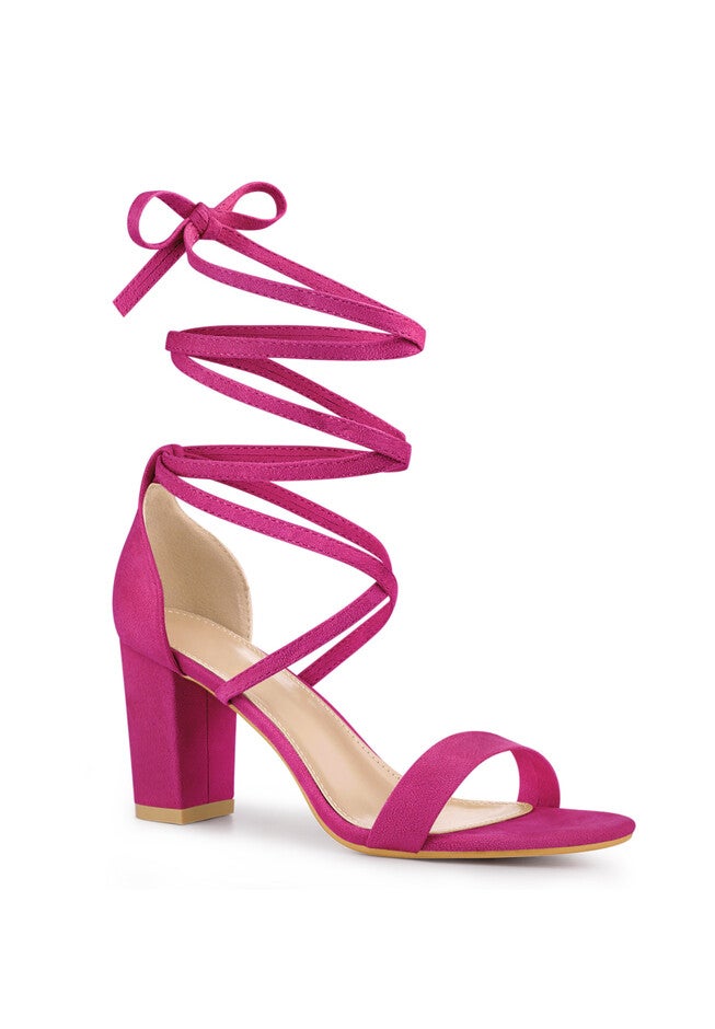 Open Toe Lace Up Chunky Heeled Sandals, Hot Pink / Deep Fuchsia, hi-res image number 0