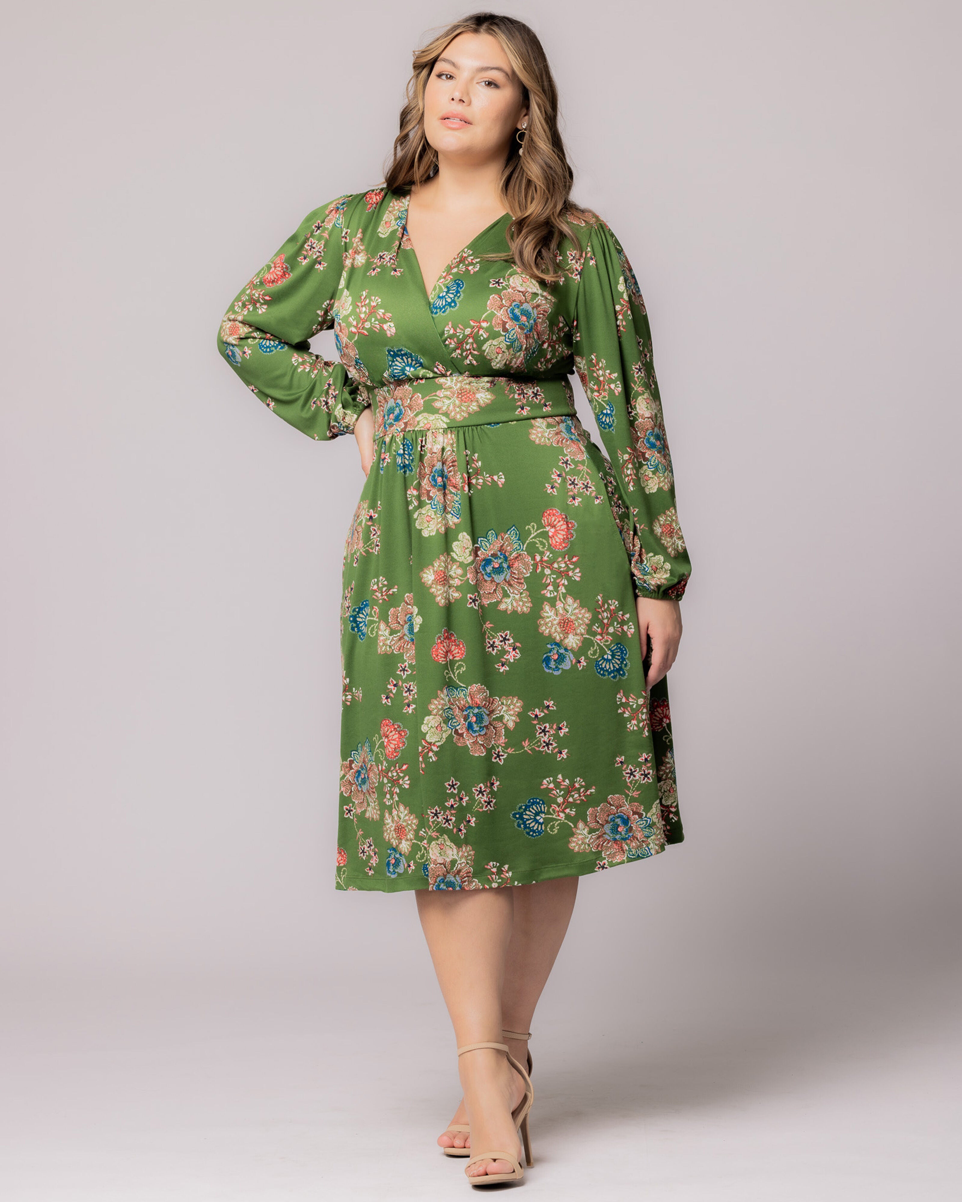 Diana Long Sleeve Dress, OLIVE FLORAL PRINT / Olive Green, alternate image number 4