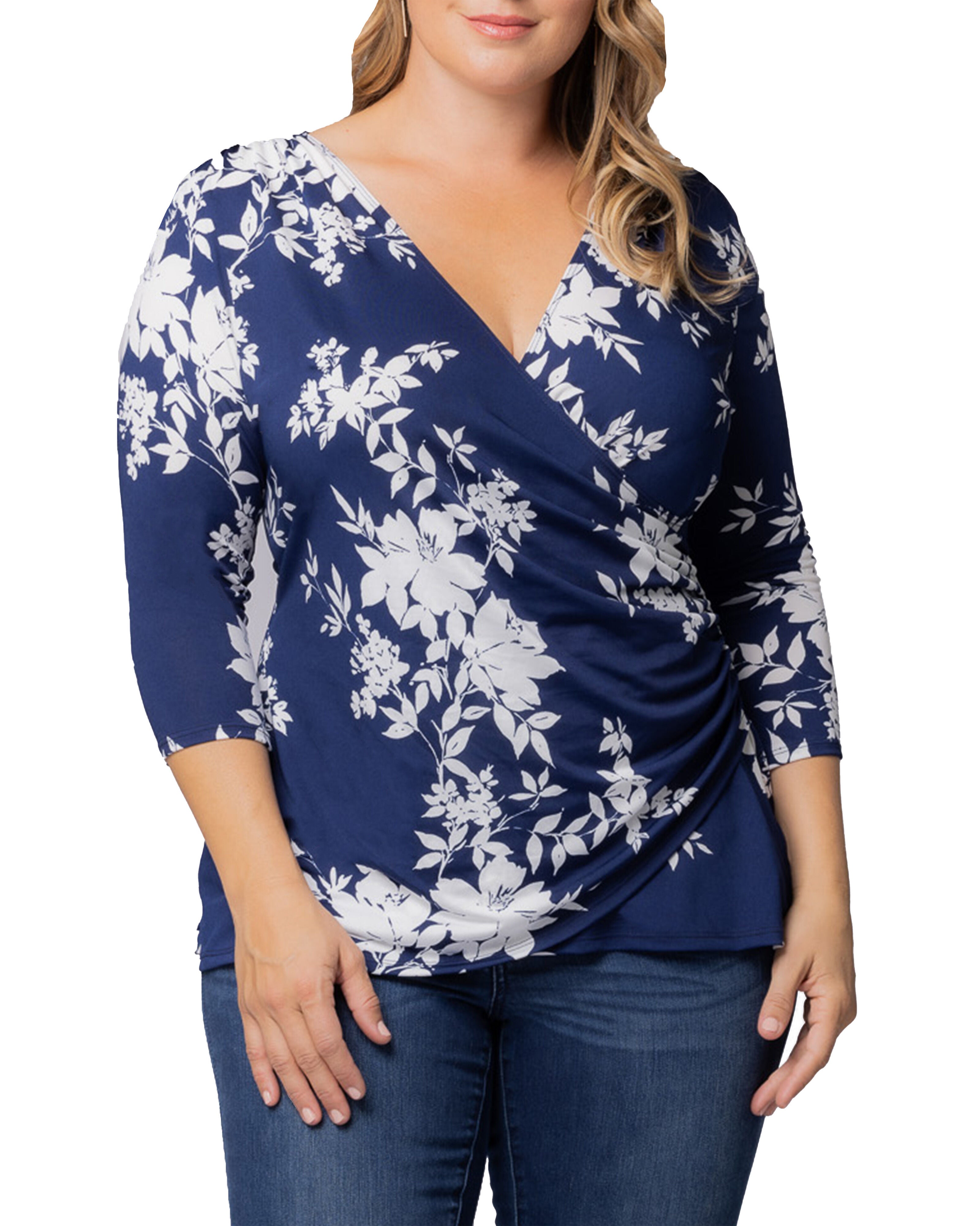 Femme Fatale Faux Wrap Top, NAVY FLORAL PRINT / Navy, hi-res image number 0