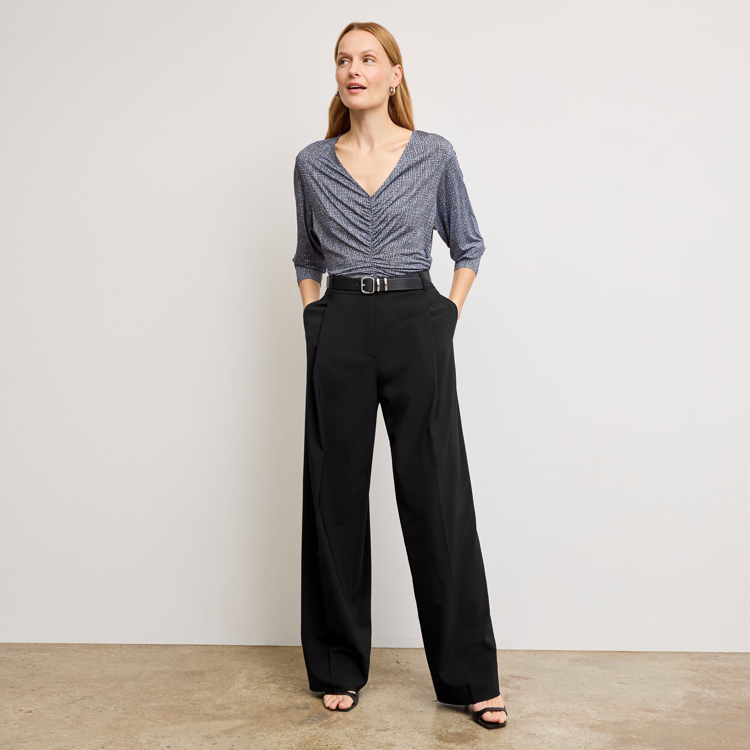 Amina Ruched Top - Printed Jersey, Blueprint Sketch / multi, alternate image number 2