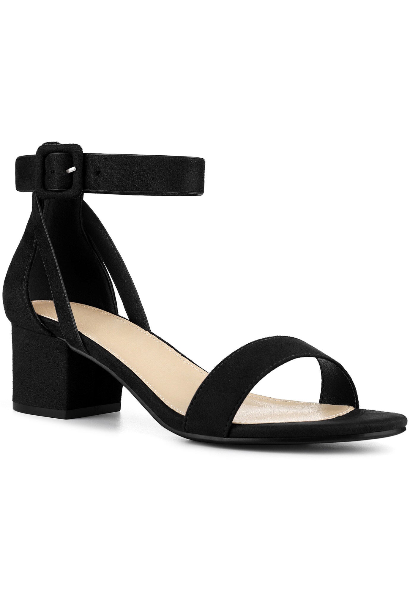 Open Toe Ankle Strap Block High Heels Sandals, Black / Black, hi-res image number 0