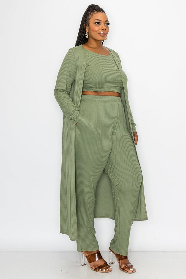 KHLOE THREE PIECE RIB SET, Light Olive / Olive Green, alternate image number null