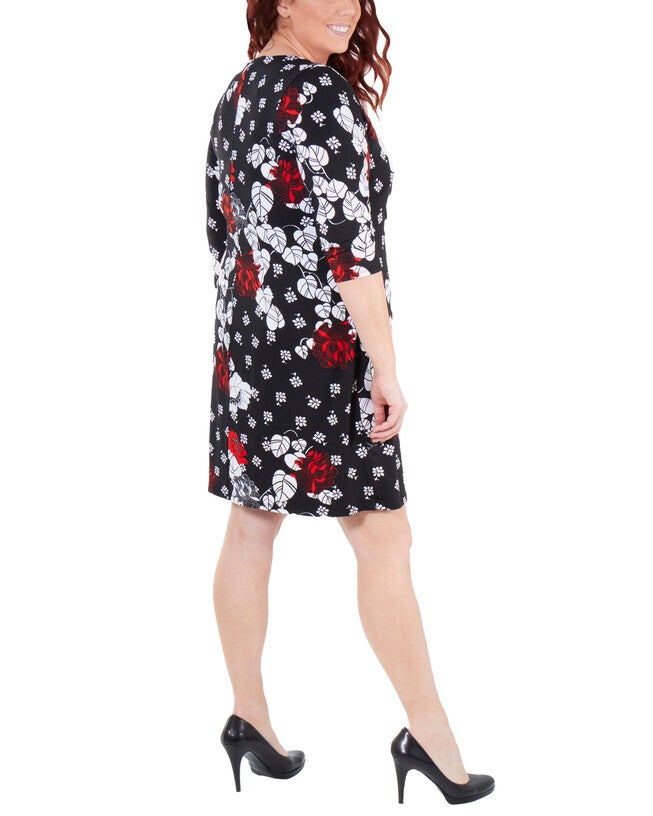 NY Collection Women's Plus Tie Front Wrap Dress Black Size 2X, Black / Black, alternate image number null