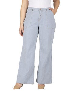 Mona Plus Size High Rise Wide Leg Stripped Light Denim Pants