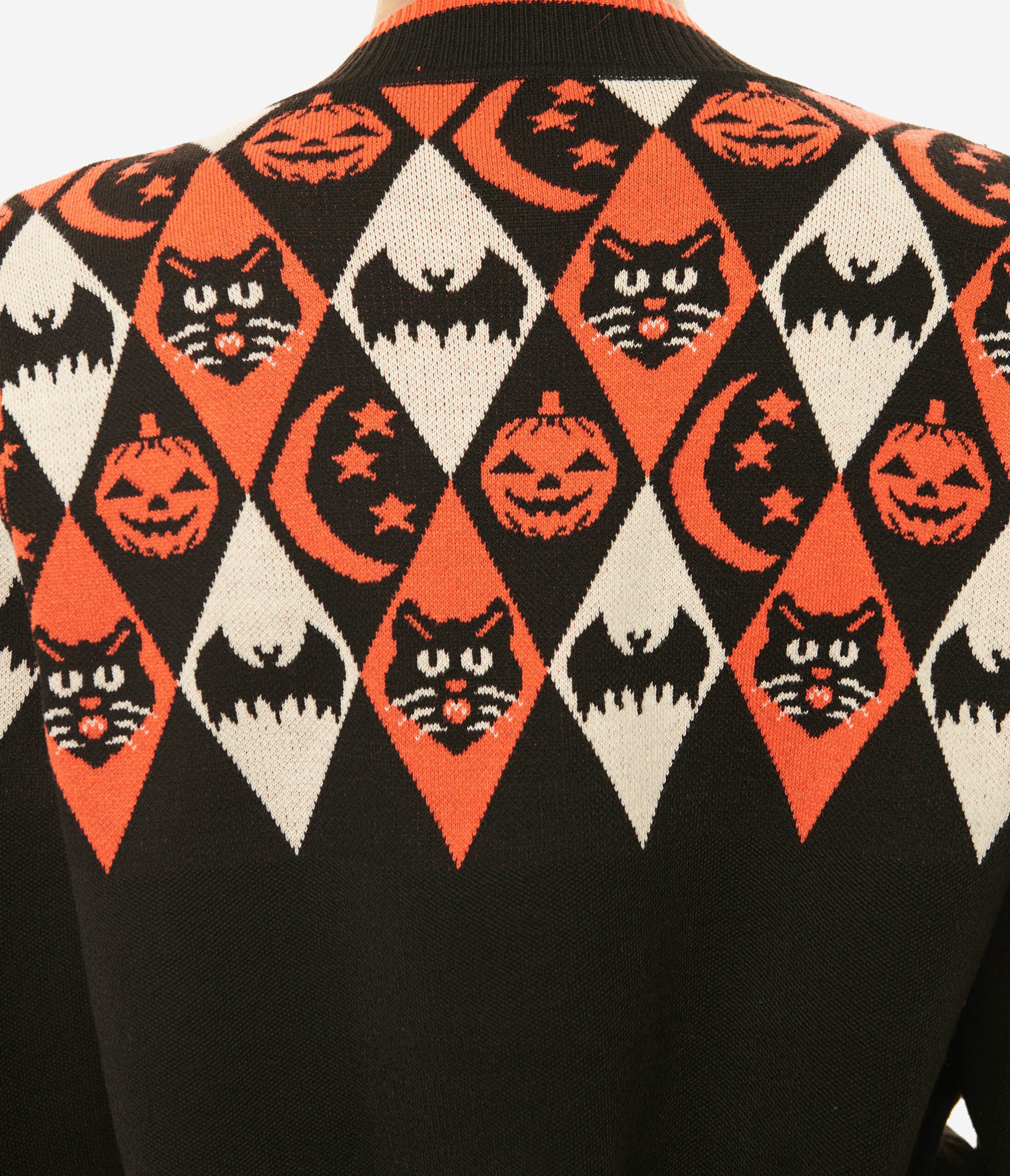 Unique Vintage Halloween Argyle Button Cardigan, Black / Black, alternate image number 2