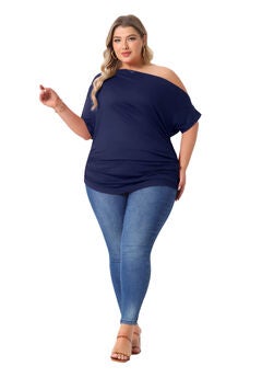 ONE SHOULDER SHORT SLEEVE RUCHED TOP