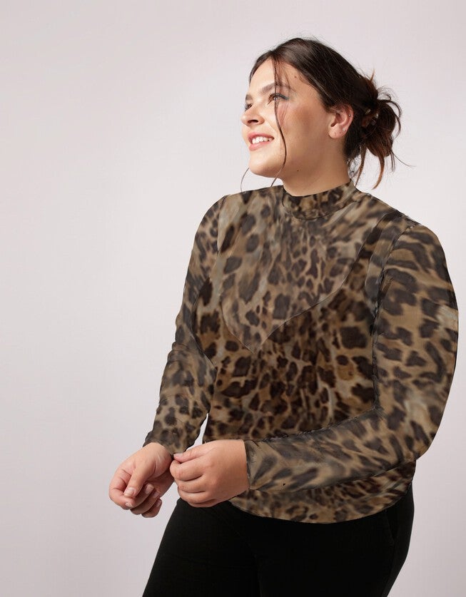 SHANA MESH MOCK TURTLENECK, Leopard / Brown, alternate image number 1