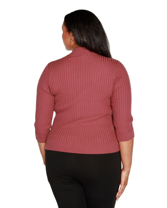 RIBBED QUARTER-ZIP SWEATER, Marsala Rose / Rust, alternate image number 3