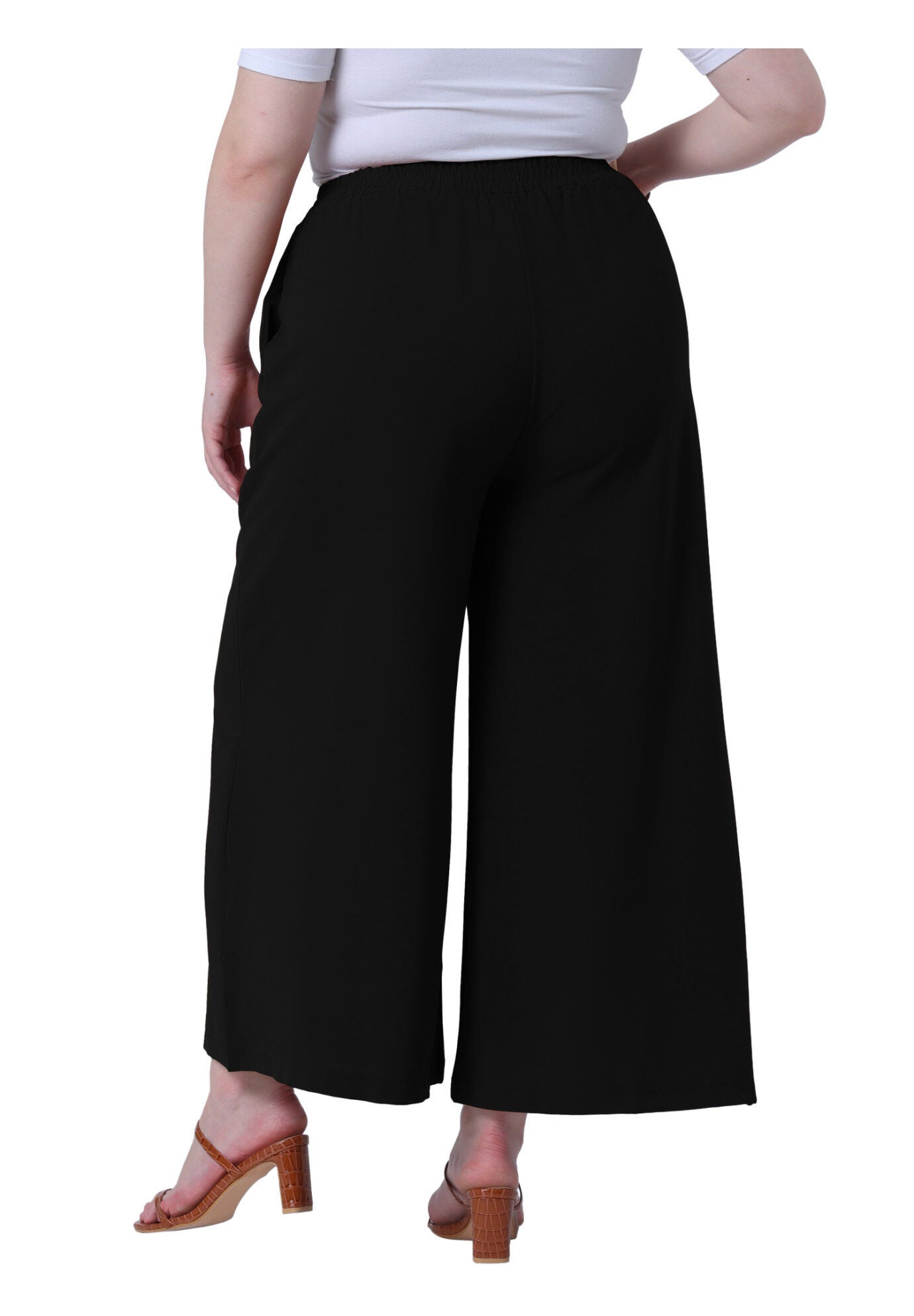 Wide Leg Pockets Casual Summer Palazzo Pants, Black / Black, alternate image number 3