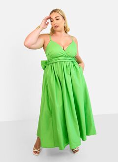 KISMET POPLIN BELTED MAXI SKATER DRESS - LIME