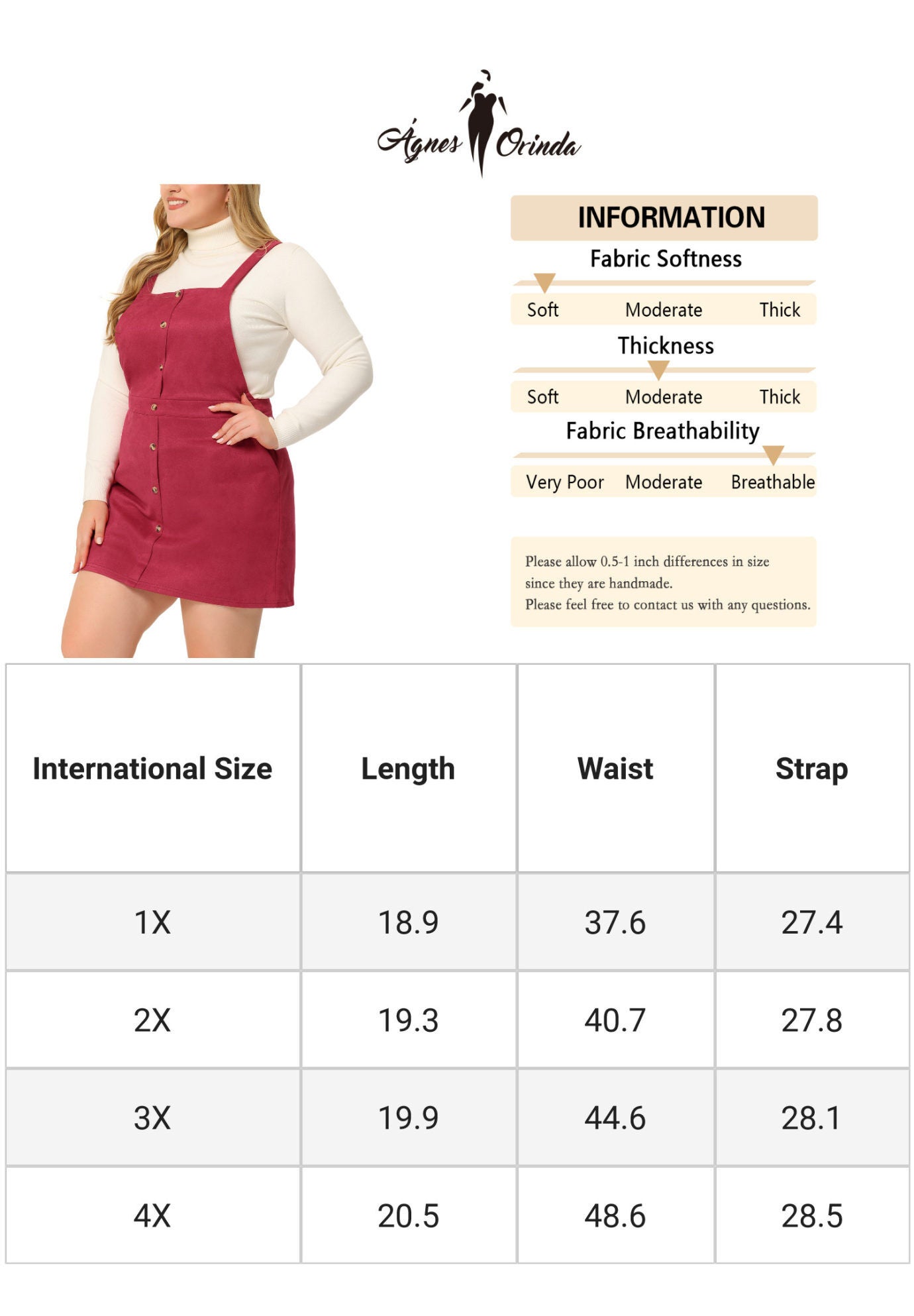 HIGH WAIST A-LINE SUEDE SUSPENDER SKIRT OVERALL DRESS, Dark Red / Red, alternate image number 4