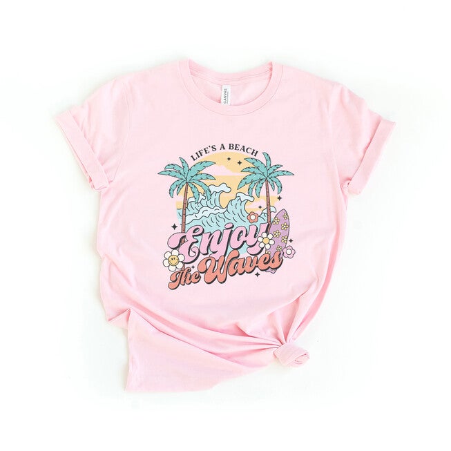 Life's A Beach Wave Short Sleeve Graphic Tee, Pink / Pink, hi-res image number null
