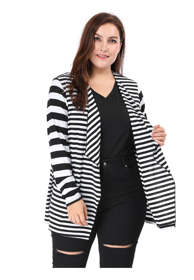 CASUAL STRIPED OPEN FRONT CARDIGAN, Black / Black, alternate image number null