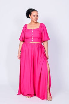 Beetroot Purple Puff Sleeve Gladys Crop Top and Pants