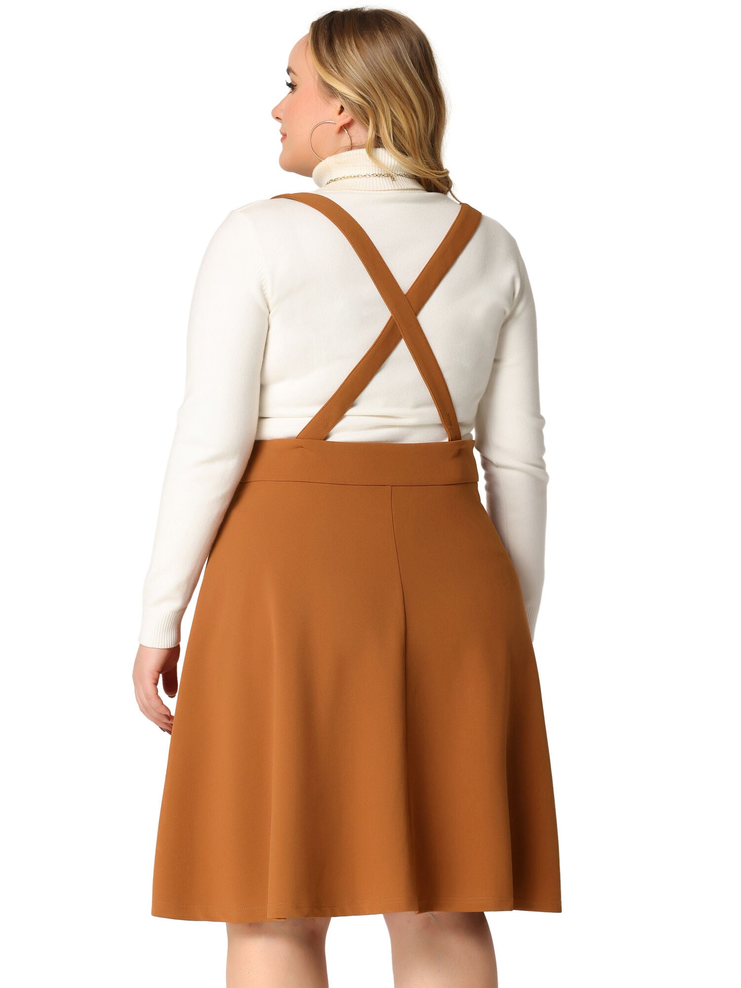 Overall Suspender Braces Dress Detachable Strap Short Skirt, Brown / Brown, alternate image number 3