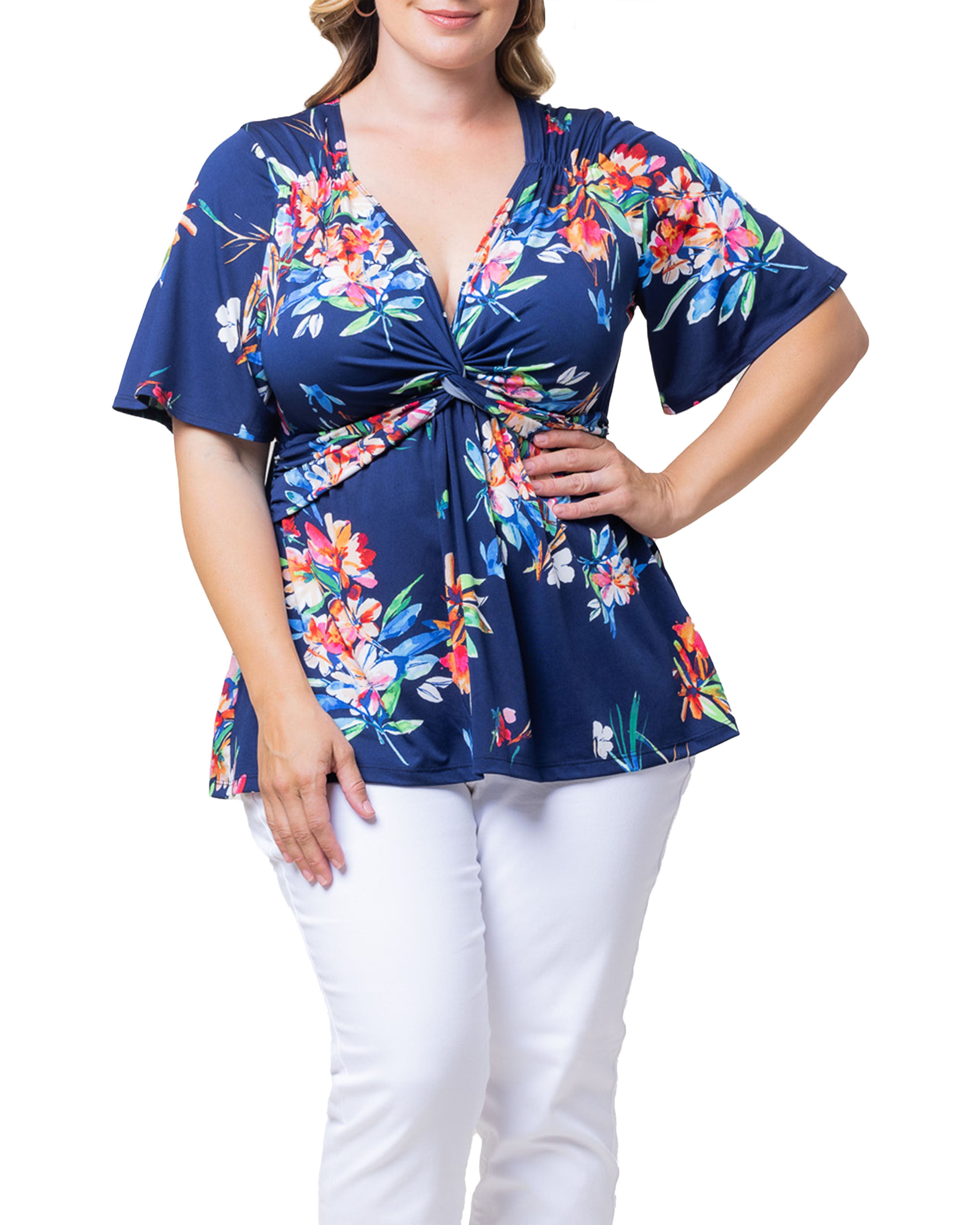 Abby Twist Front Top, BELIZE BLOOMS / Royal Blue, hi-res image number 0