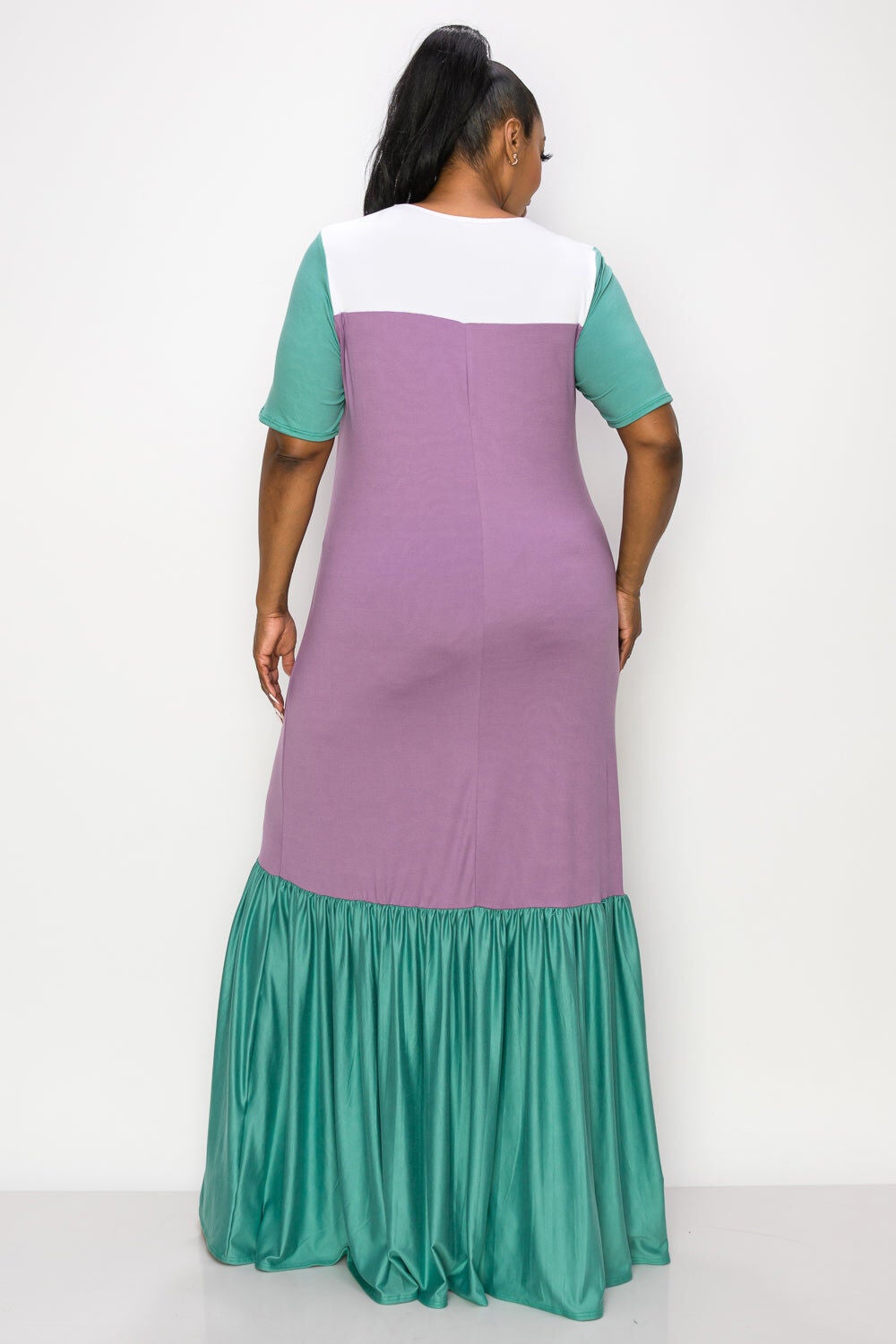 AMI COLORBLOCK MAXI DRESS, JadeWhitePlum / Lilac, alternate image number 1