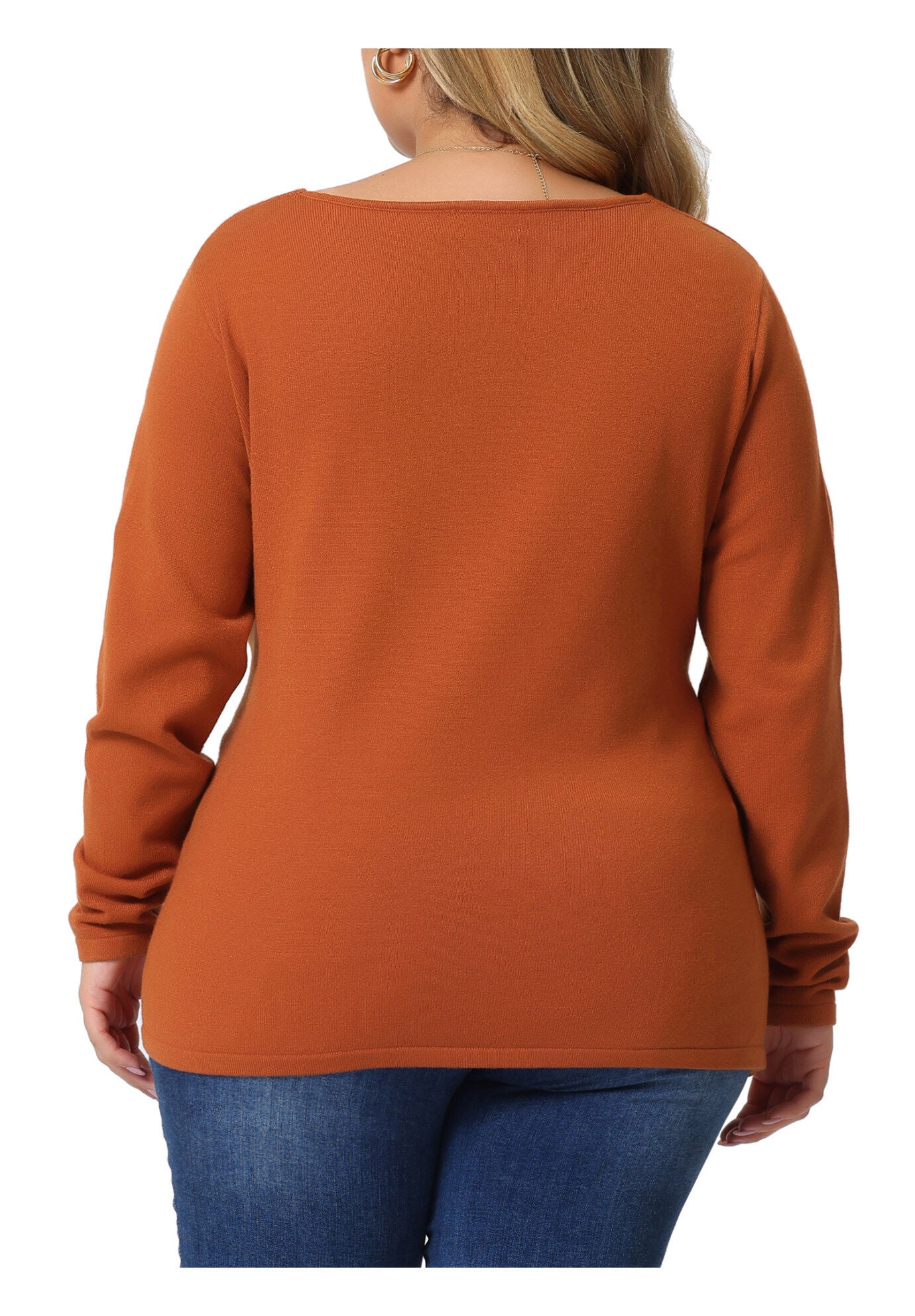 Wrap V Neck Criss Cross Asymmetrical Knit Top, Orange / Orange, alternate image number 3