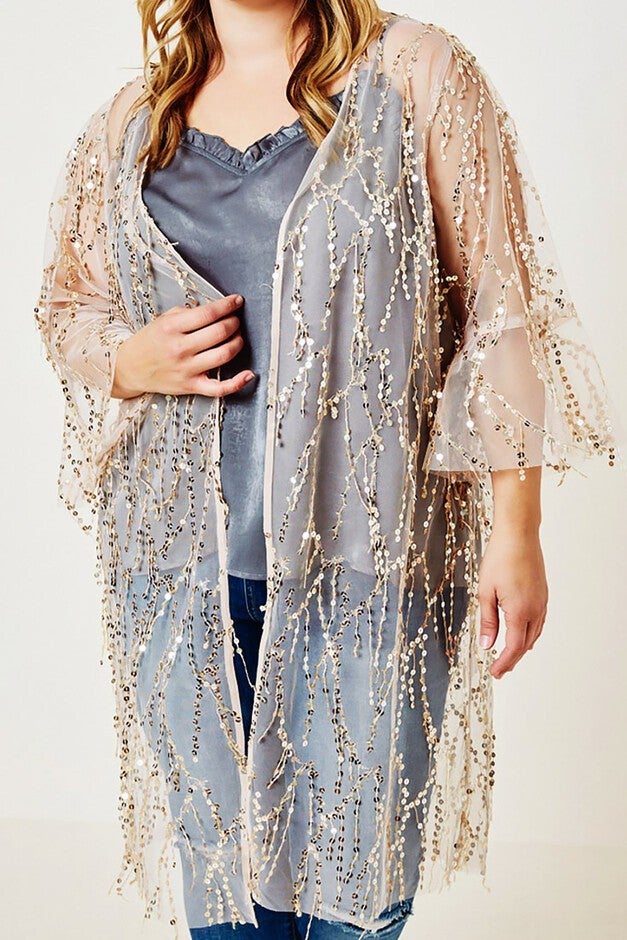 Sparkle Sequin Kimono Duster, Light Pink / Pink, alternate image number 2