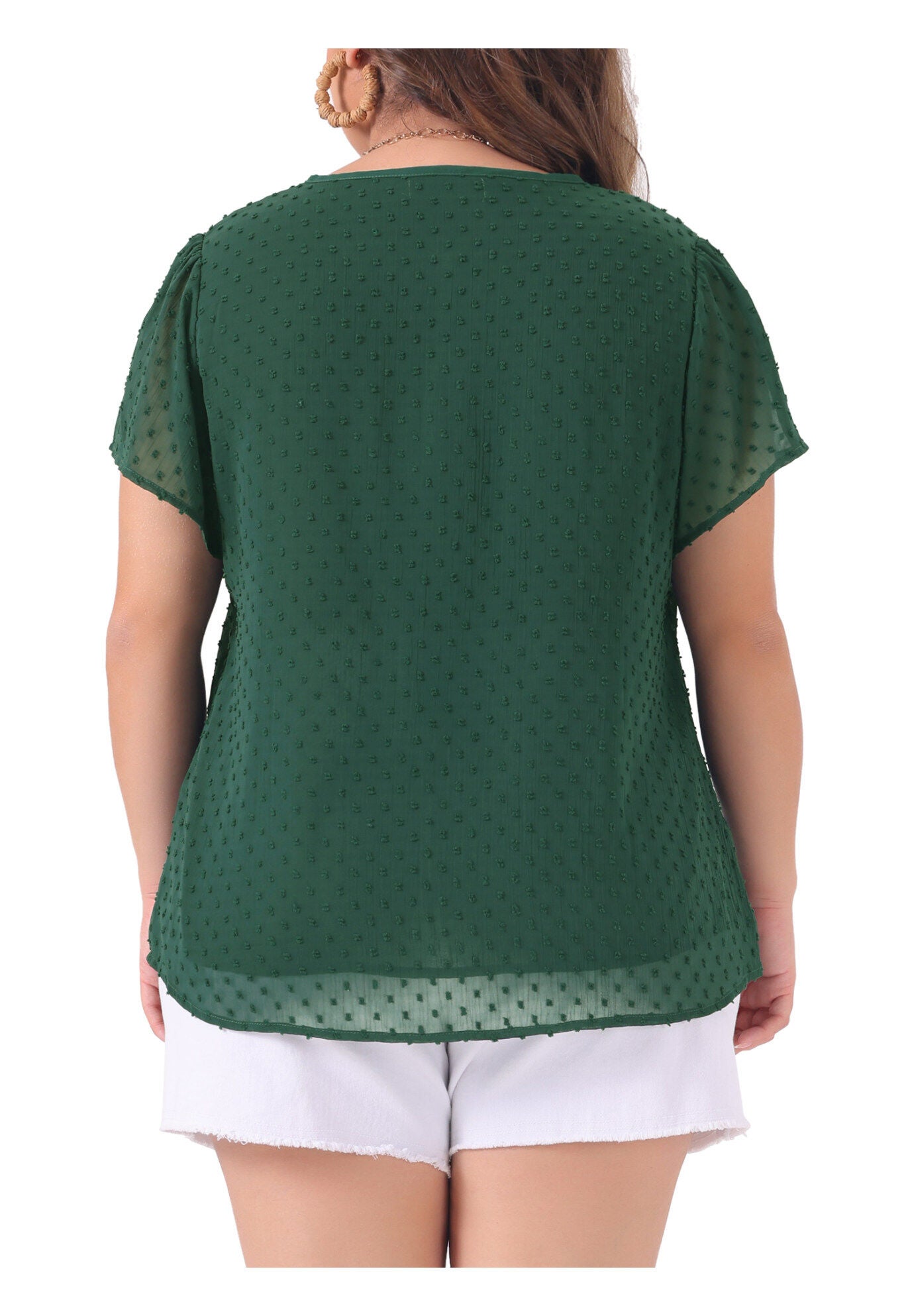Pin Dots Smocked Flare Sleeve Blouses Tee Top, Dark Green / Hunter Green, alternate image number 3